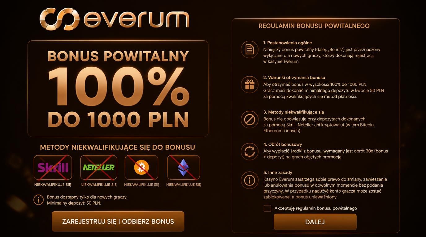 metody wplat wykluczone z bonusu powitalnego